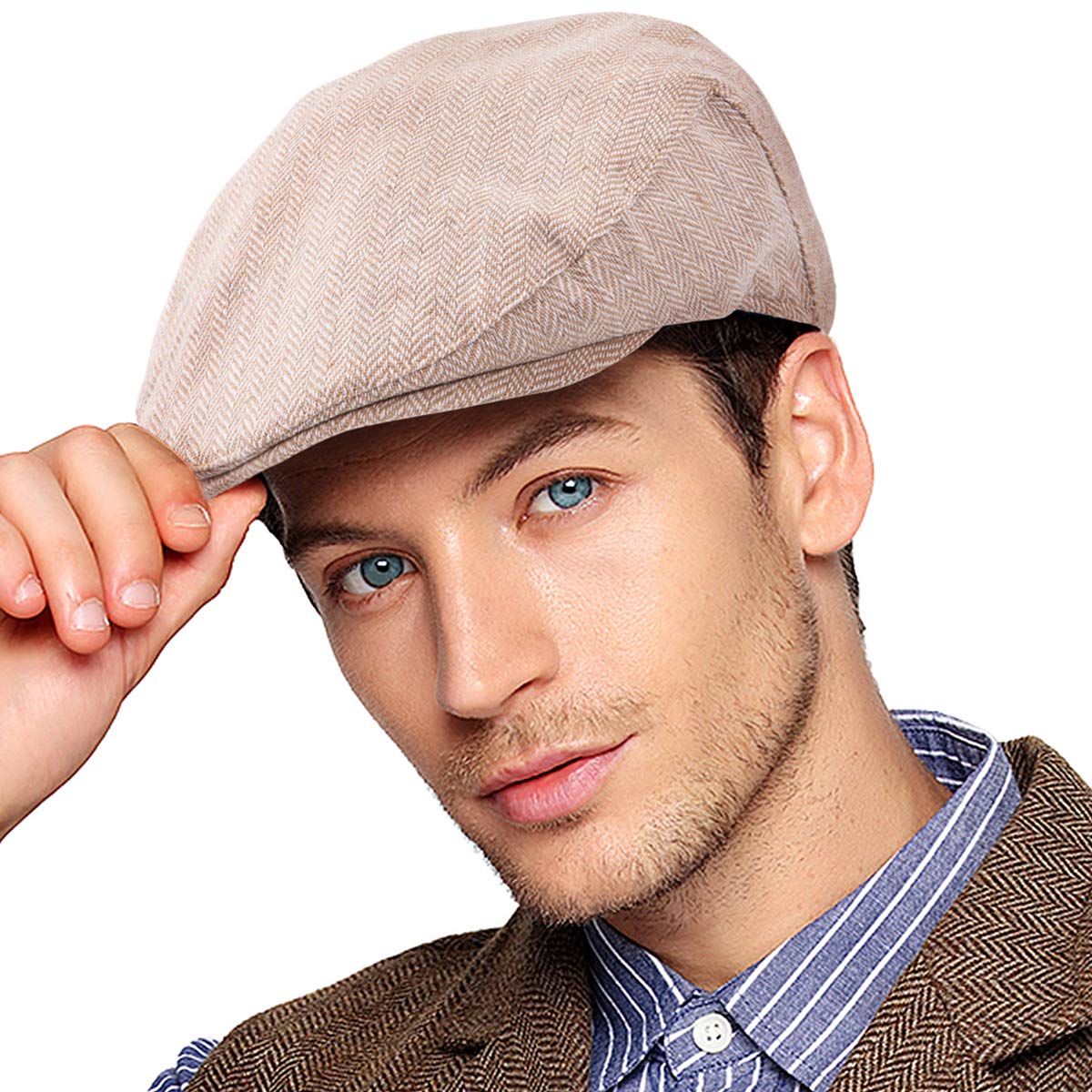 Wool Blend Tweed Herringbone Flat Cap W823