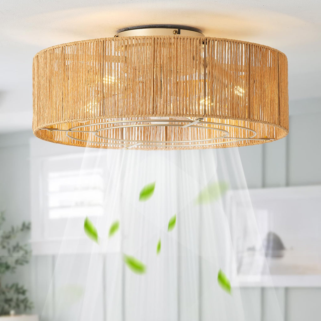 20" Rattan Ceiling Fan with Lights Y4418