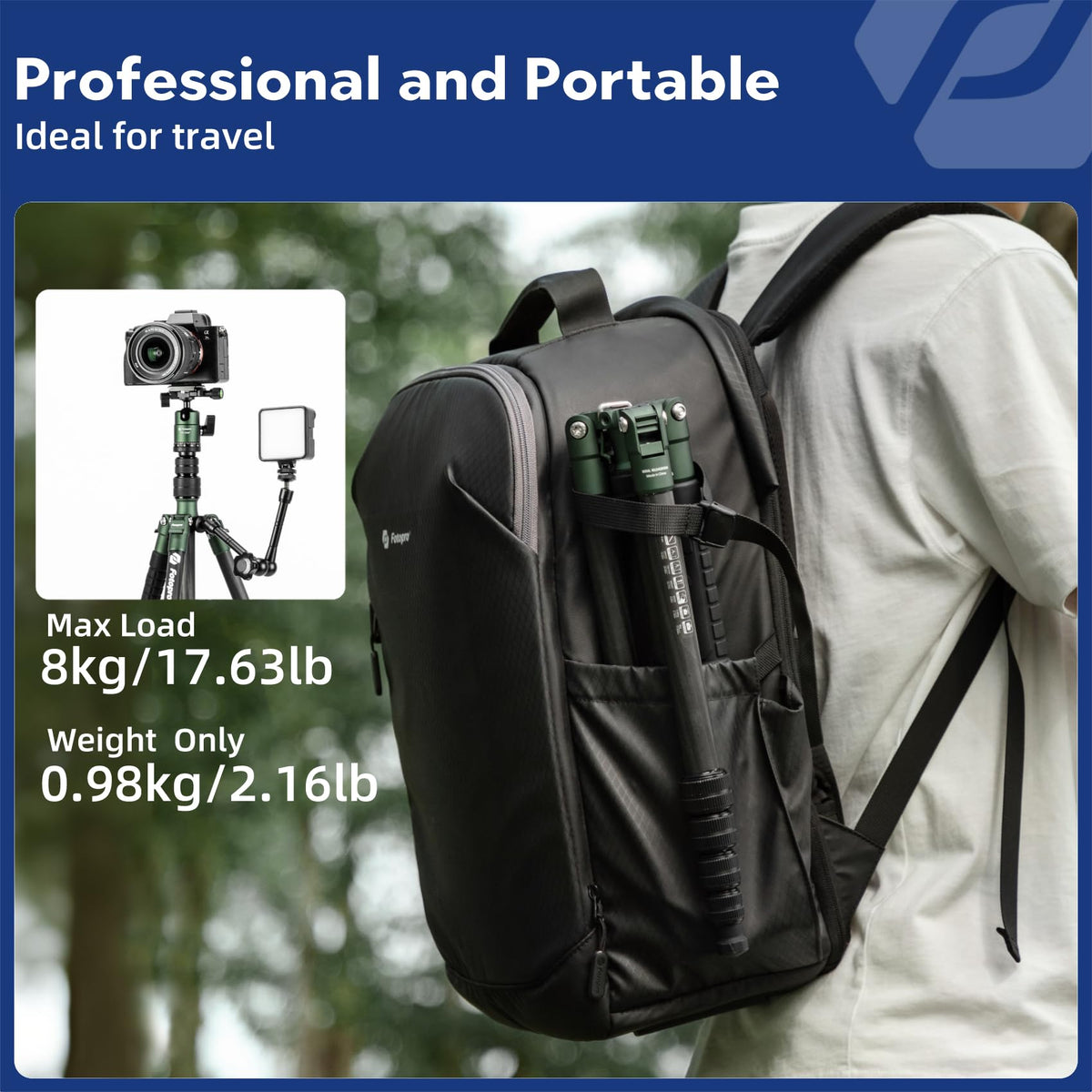 60" Carbon Fiber Camera Tripod with Ball Head and Monopod X814874