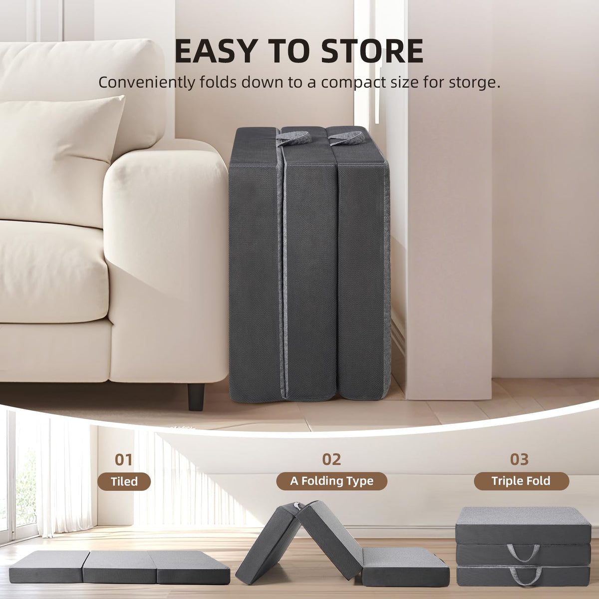 Tri Folding Memory Foam Mattress with Washable Cover O218