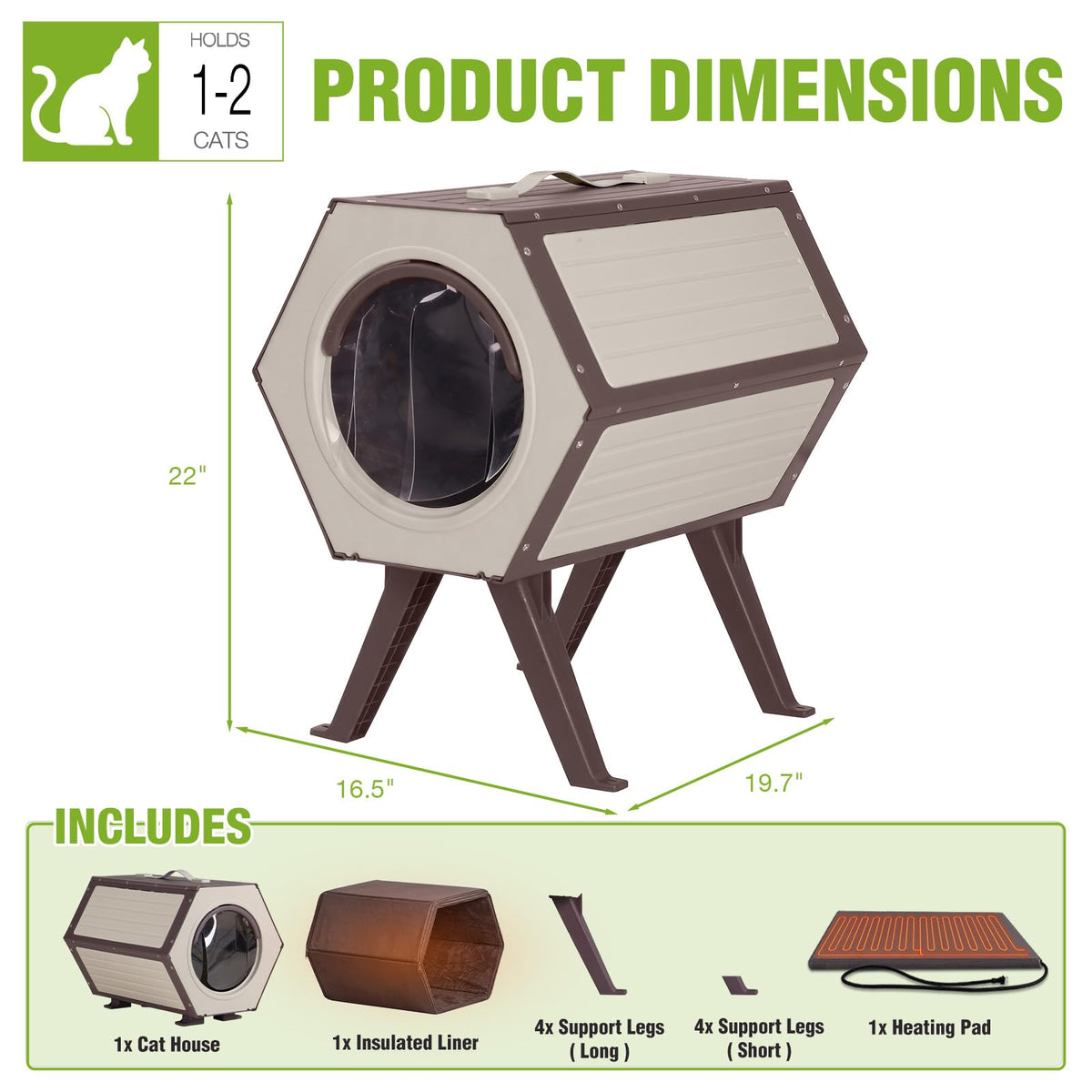 Heated Outdoor Cat House with Liner E4865