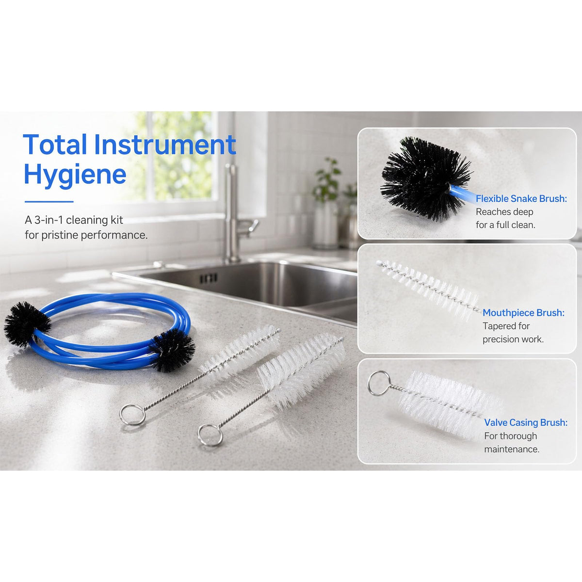 3-Piece Trumpet Cleaning Kit with Mouthpiece and Valve Brush Set B842