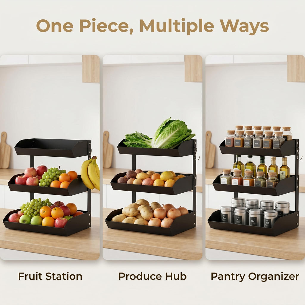 3-Tier Metal Fruit Basket with Banana Holder W286961