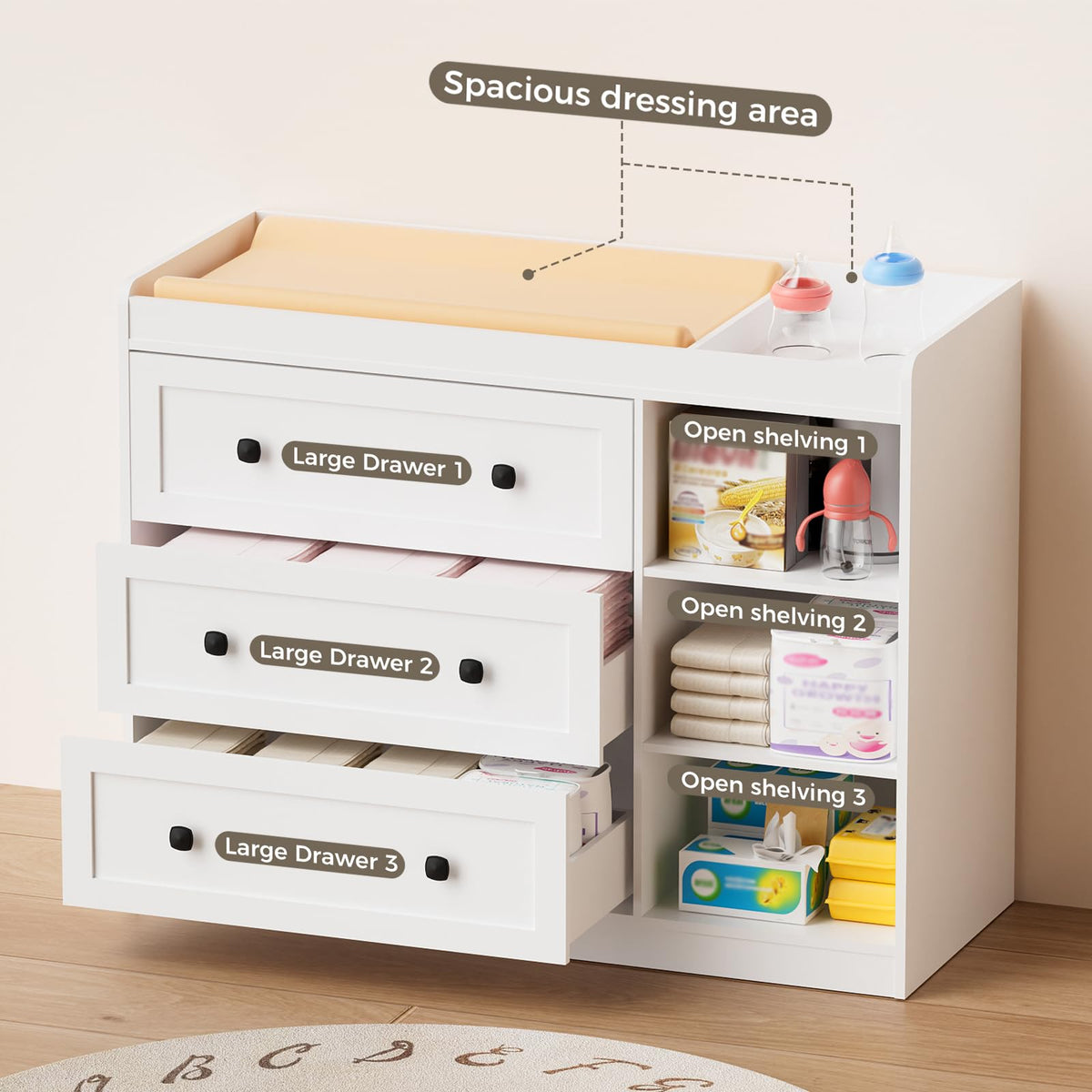 White Wood 3 Drawer Changing Table X39738
