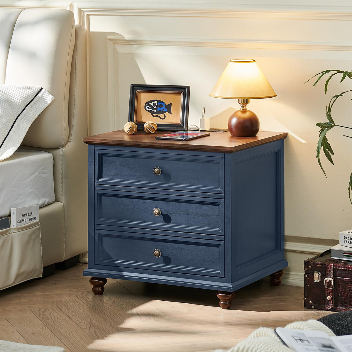 Blue Wood Nightstand Set of 2 with Charging Station S178710
