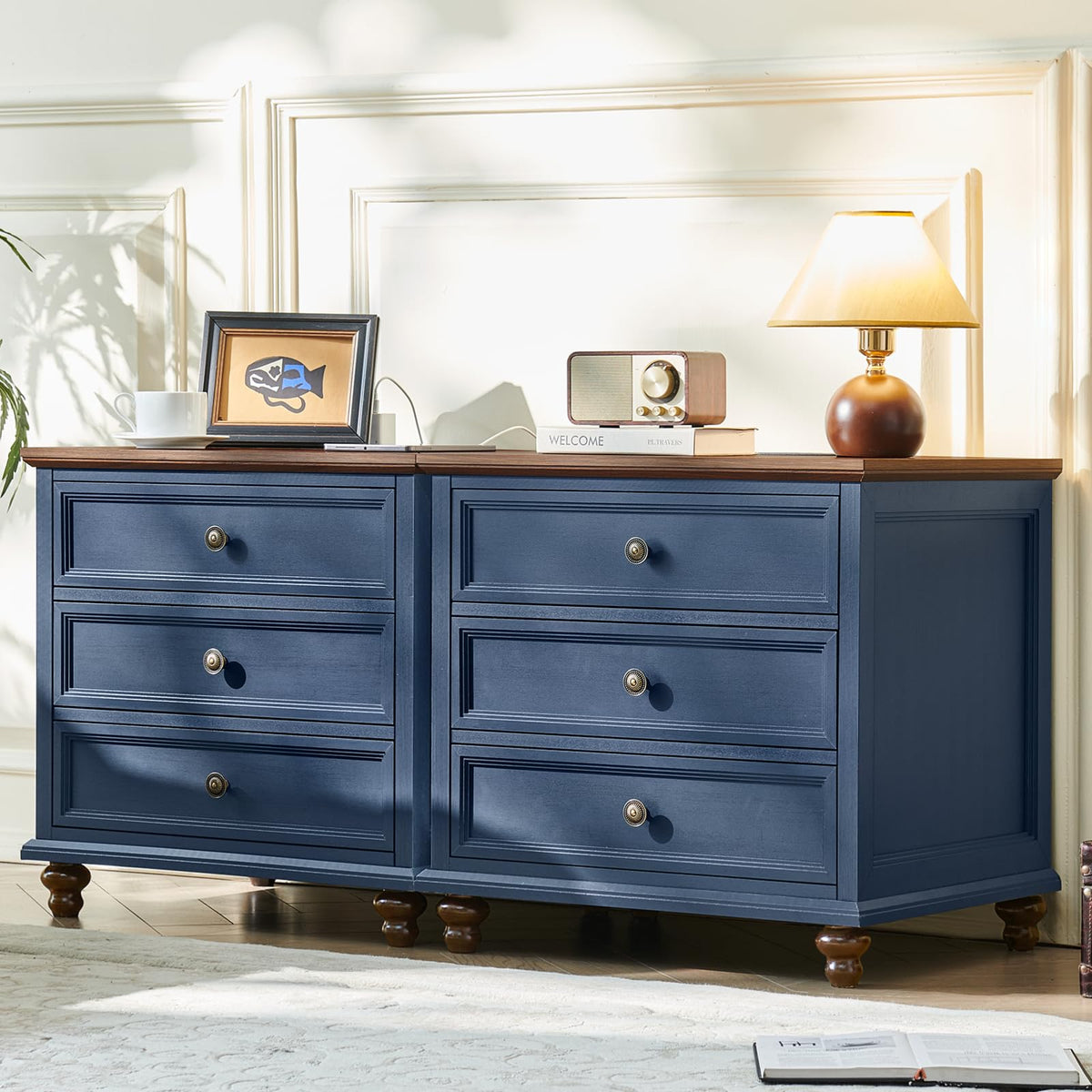 Blue Wood Nightstand Set of 2 with Charging Station S178710