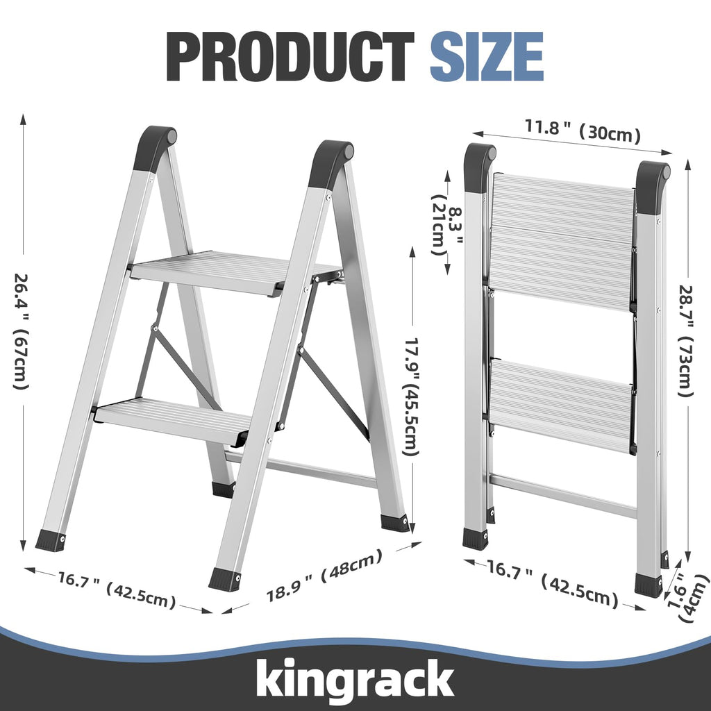 2 Step Aluminum Foldable Step Ladders 330lb Silver M551