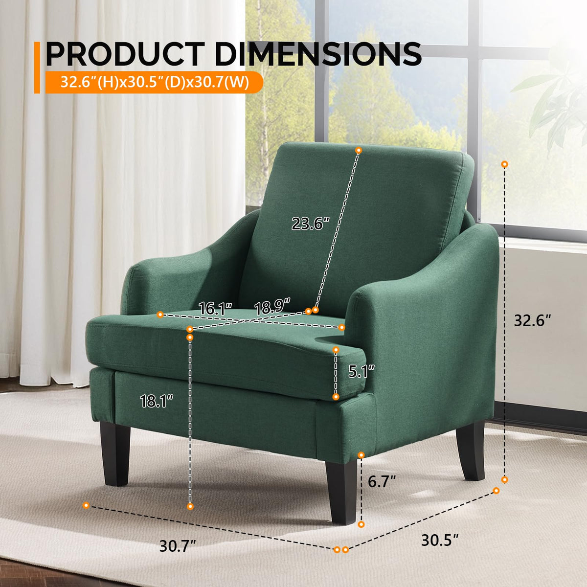 Green Linen Fabric Accent Chairs Set of 2 Z308