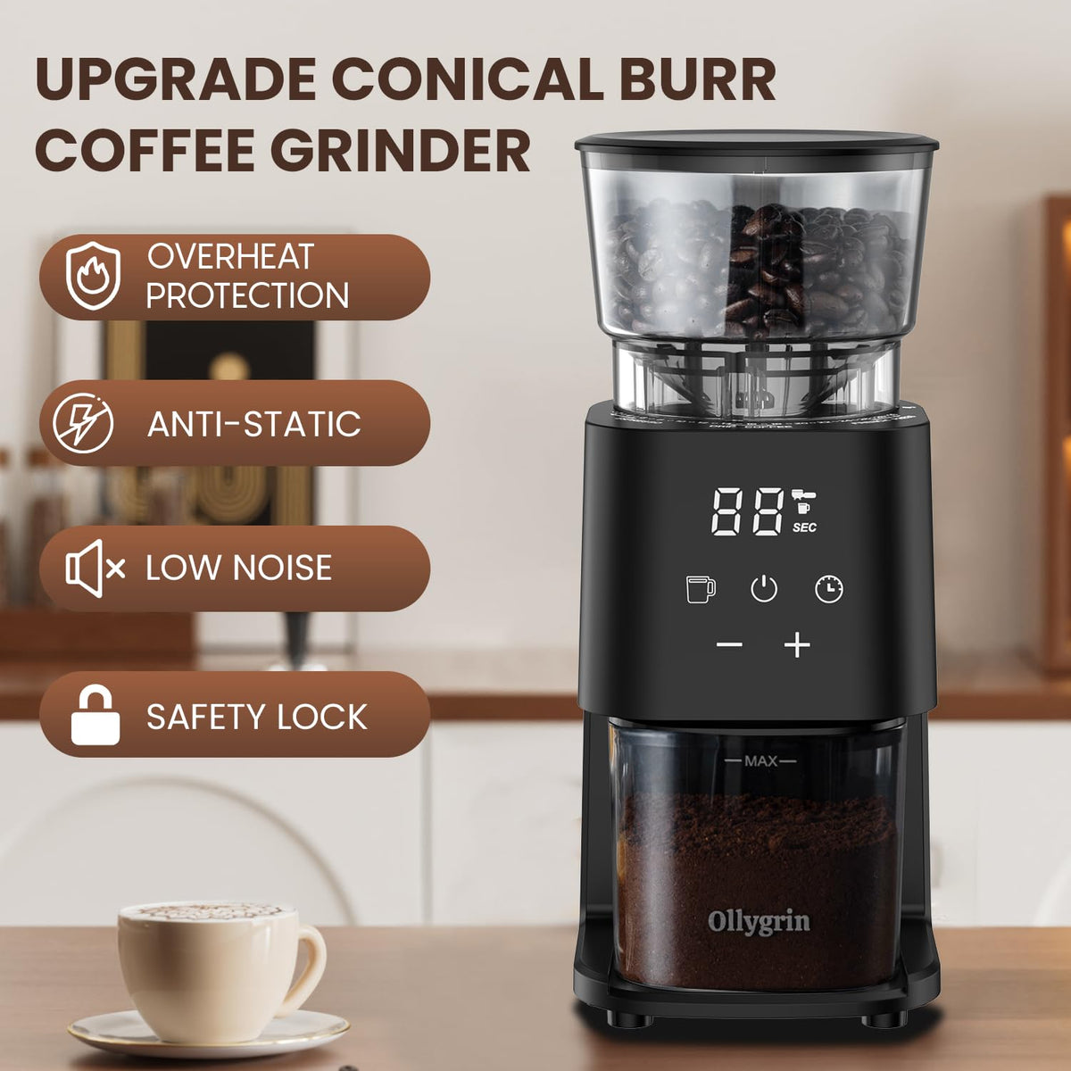 Electric Conical Burr Coffee Grinder, 30 Grind Settings, Black G212