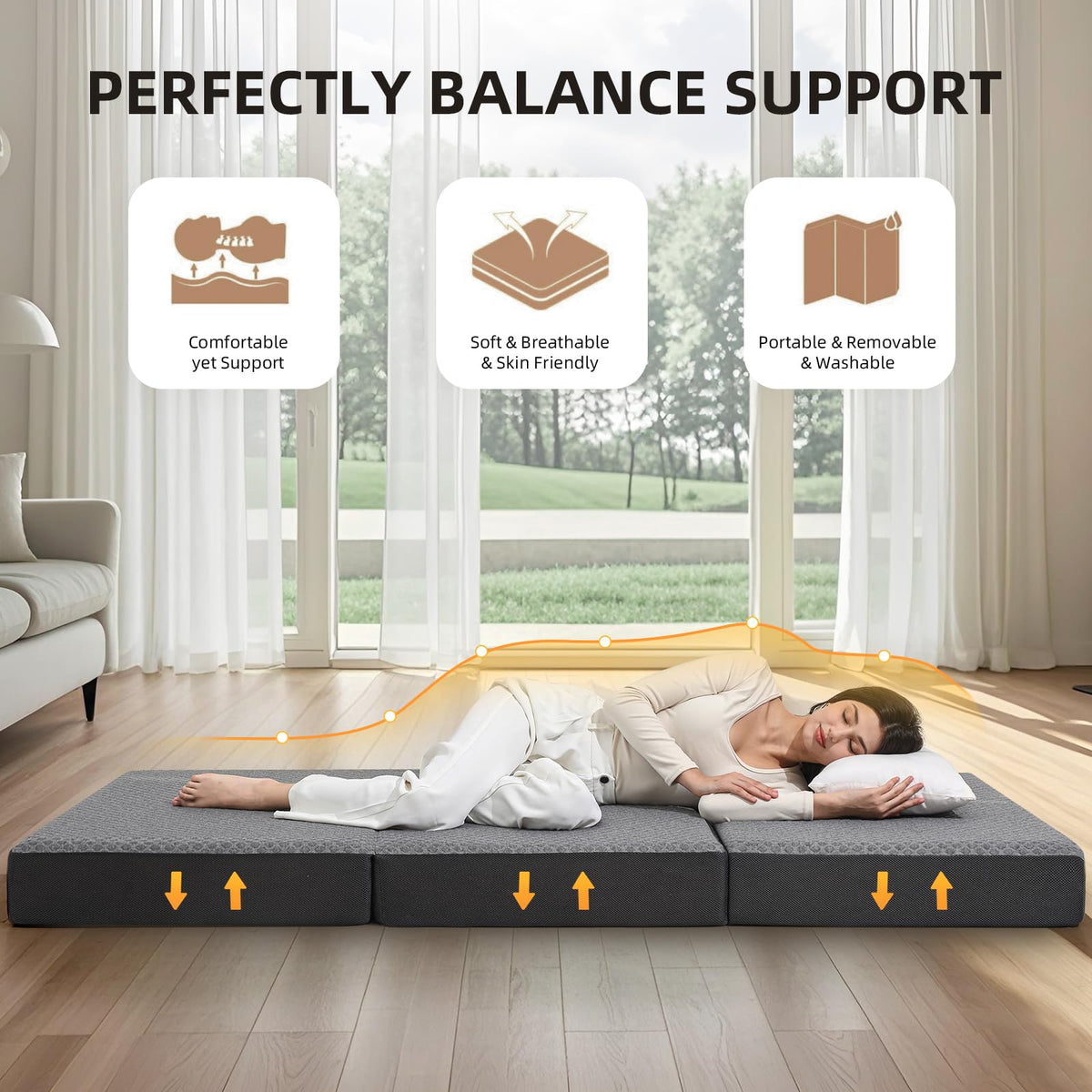 Tri Folding Memory Foam Mattress with Washable Cover O218
