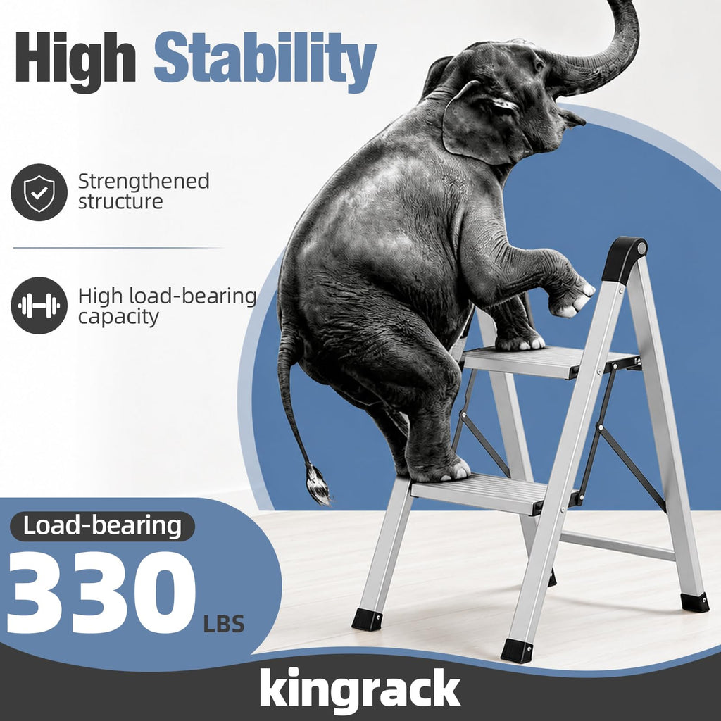 2 Step Aluminum Foldable Step Ladders 330lb Silver M551