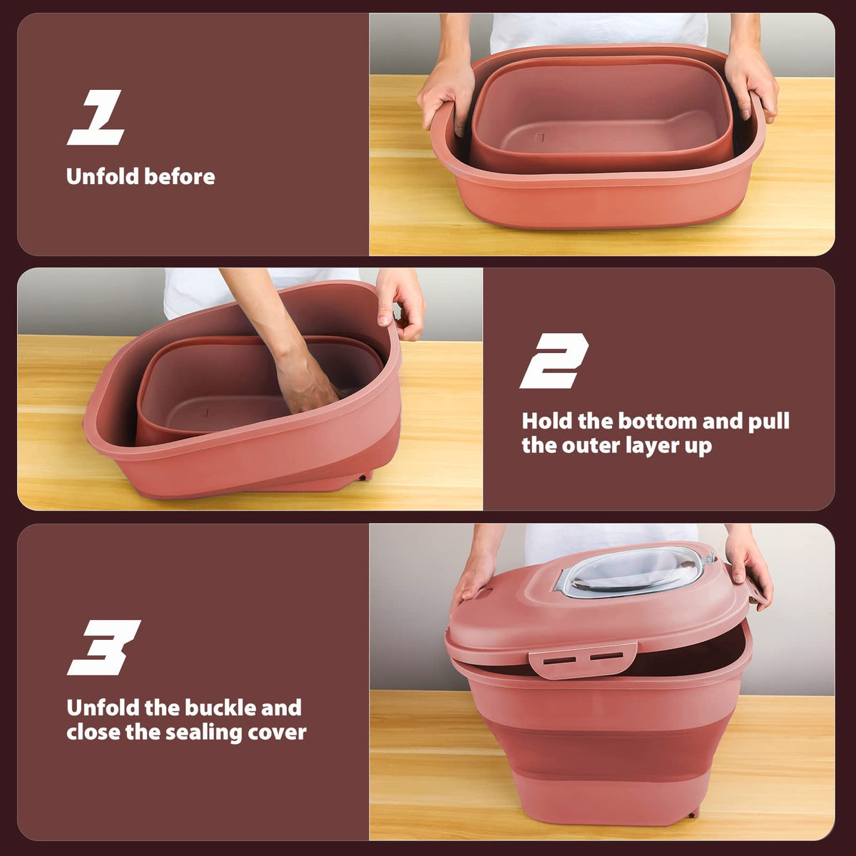 Collapsible Airtight Dry Food Storage Containers with Rolling Wheel O240664