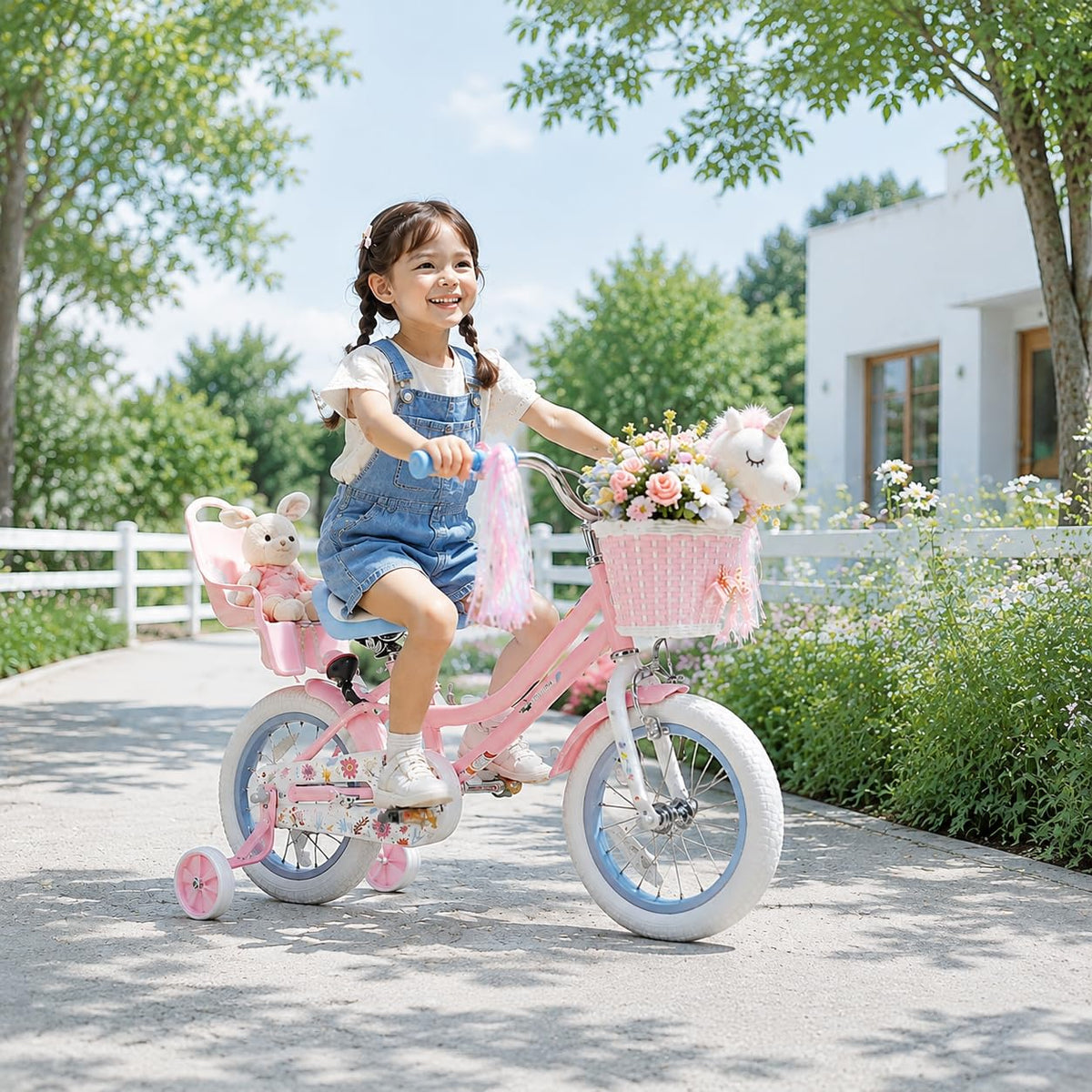 12 14 16 Inch Girls Bike with Training Wheels, Basket & Doll Seat V81193