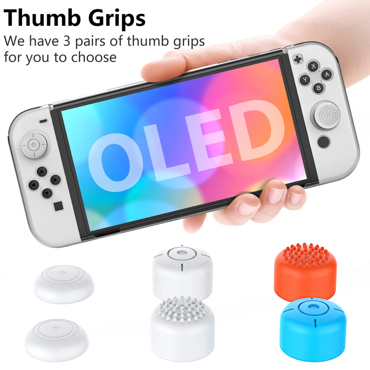 Switch OLED Dockable Hard PC Case with Thumb Stick Caps O99147