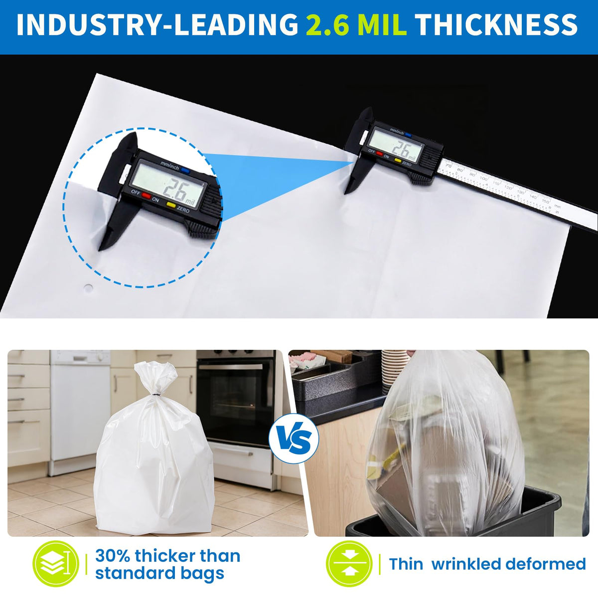 80-pack 2.6 mils White Trash Compactor Bags with Twist Ties B16214