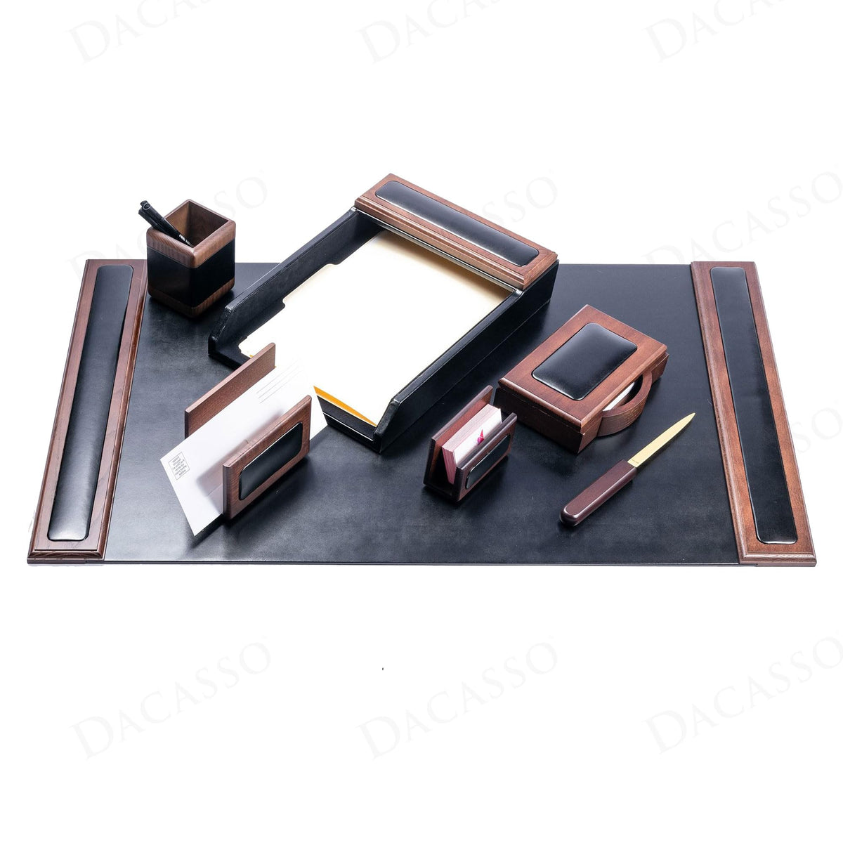7 Piece Walnut Black Leather Desk Set R806