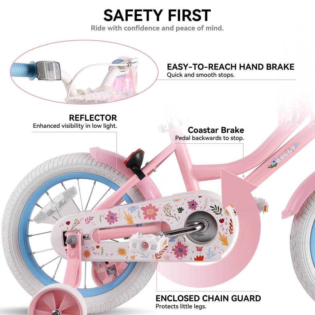 12 14 16 Inch Girls Bike with Training Wheels, Basket & Doll Seat V81193