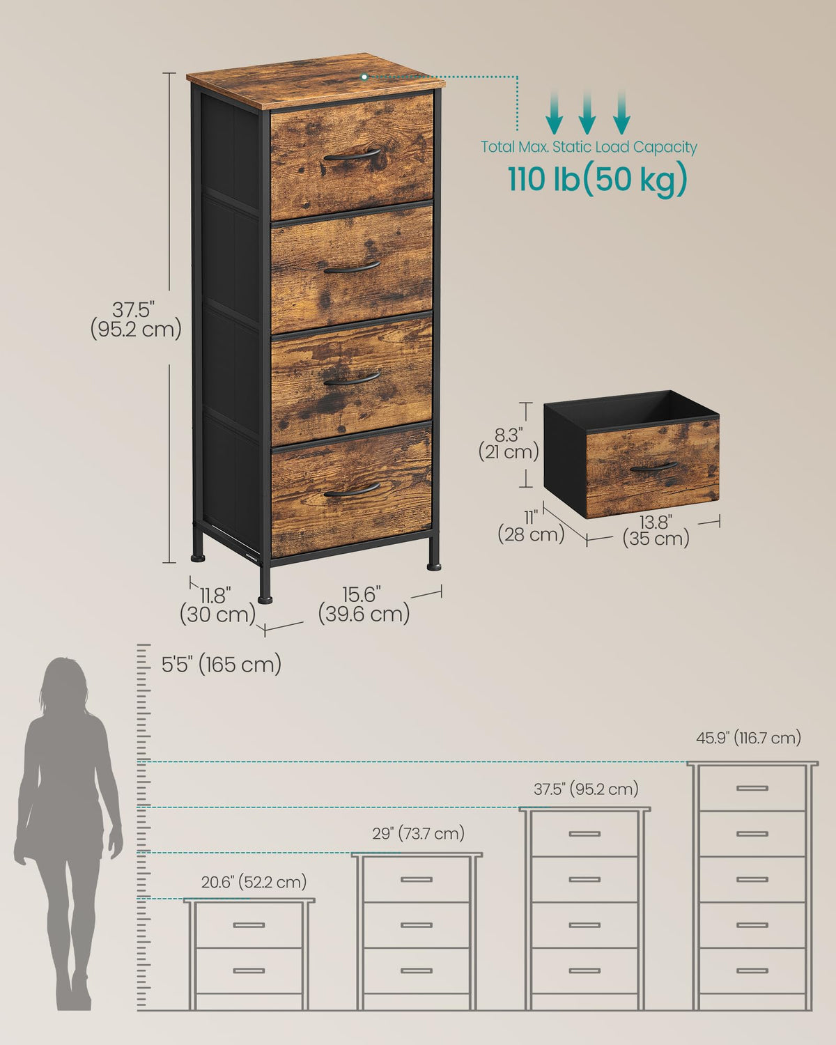 Dresser with 4 Fabric Drawers A5297