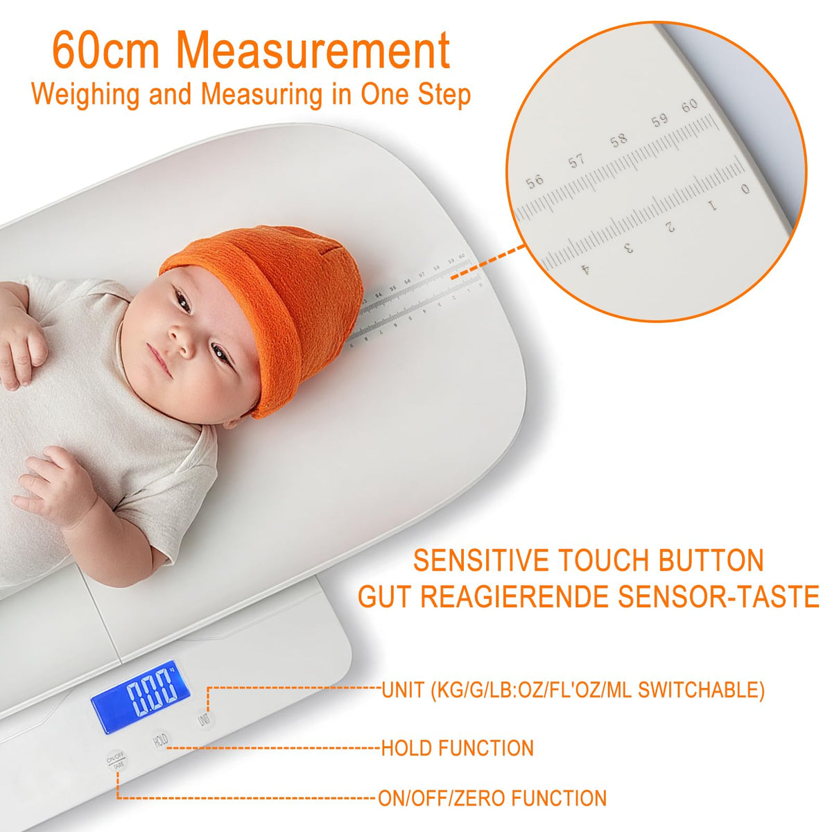 Baby Scale with Measuring Tray, LCD, 3 Weighing Modes A9185