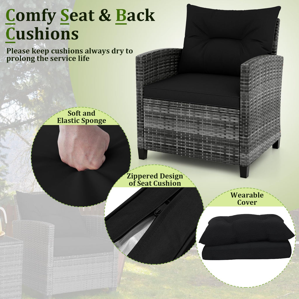3 Piece Wicker Patio Furniture Set with Glass Topped Table V539218