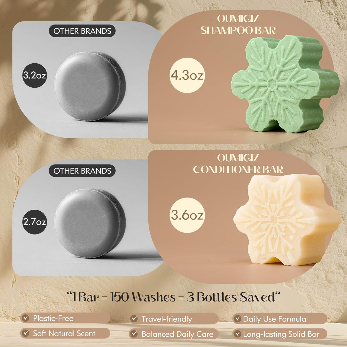 Tea Tree Clarifying Shampoo Bar & Rice Water Protein Conditioner Bar Set 2 pack I96331