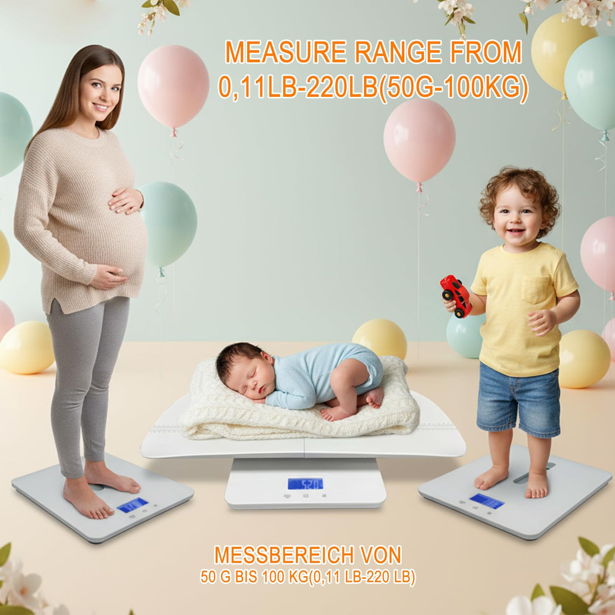 Baby Scale with Measuring Tray, LCD, 3 Weighing Modes A9185