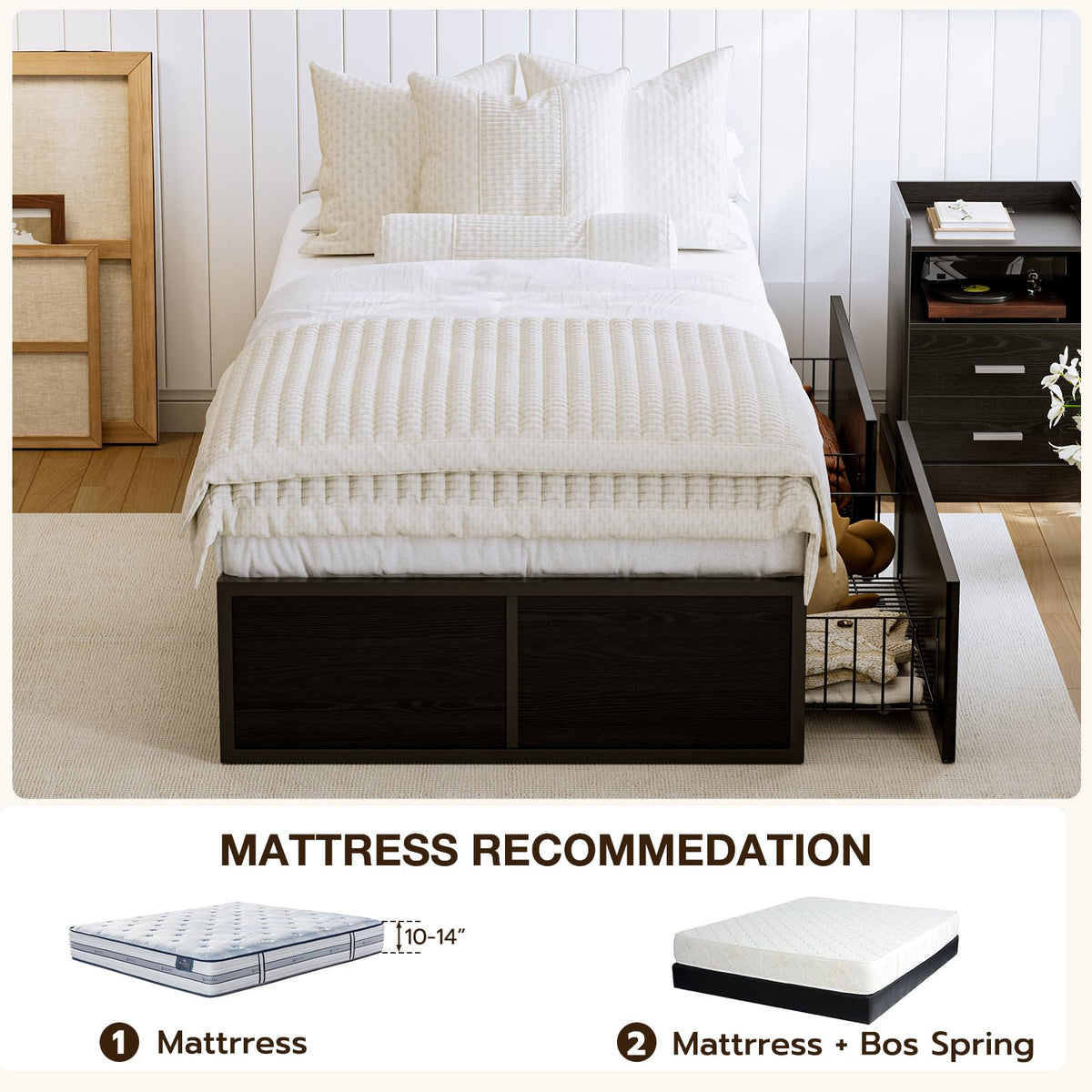 Twin Metal Platform Bed Frame with 2 XL Storage Drawers B560