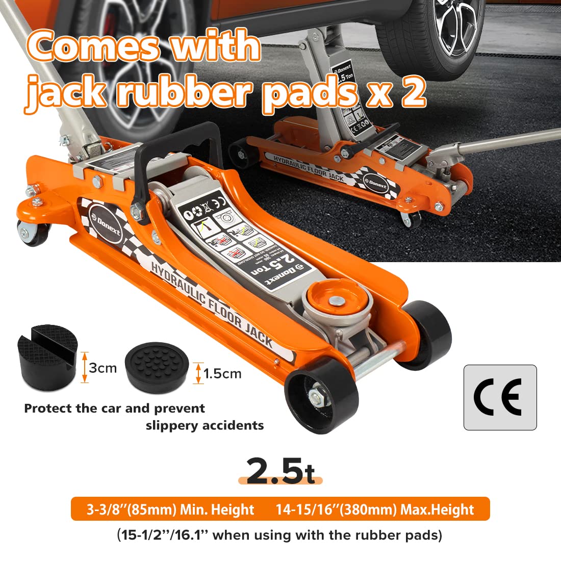 2.5 Ton Steel Floor Jack and 3 Ton Black Jack Stands O4214