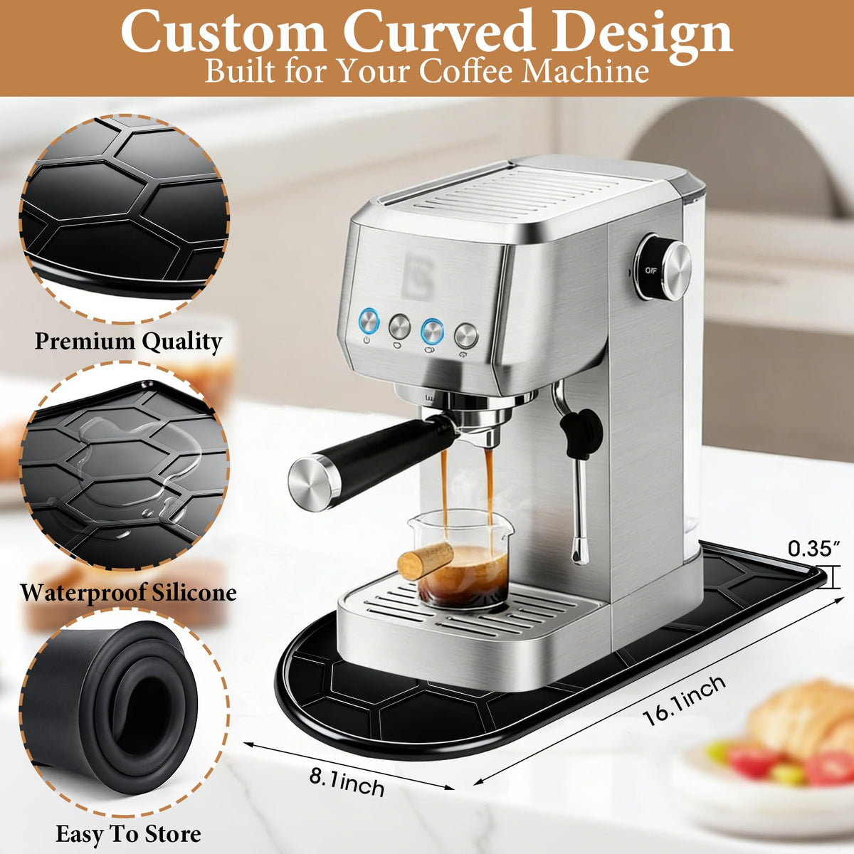 Silicone Coffee Mat 16.1"x8.1" Black C900451