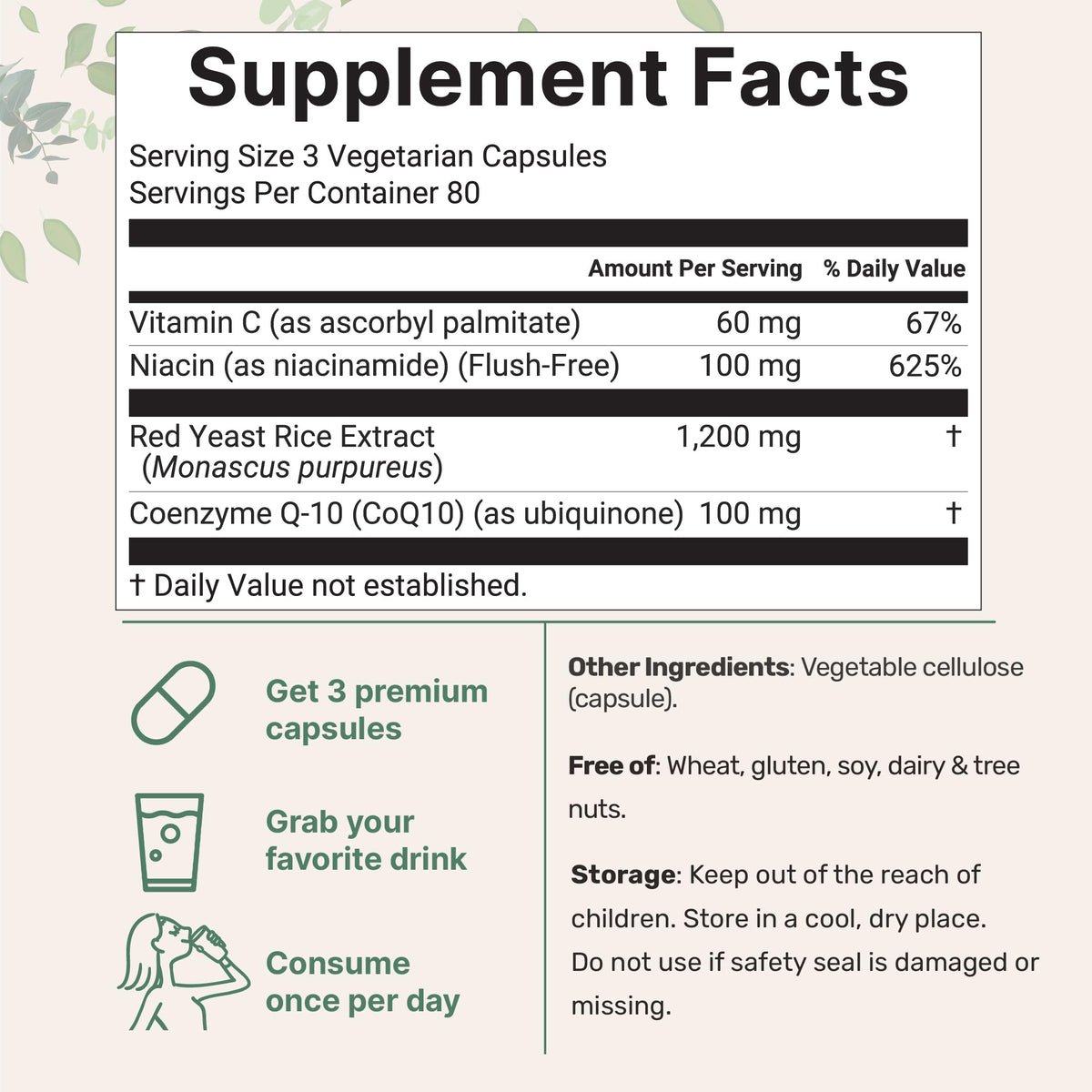 Red Yeast Rice with CoQ10 1200mg 240 Veggie Capsules V486