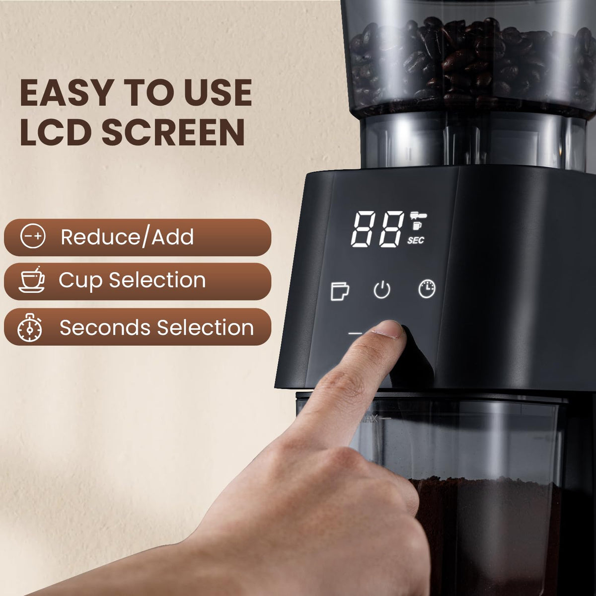 Electric Conical Burr Coffee Grinder, 30 Grind Settings, Black G212