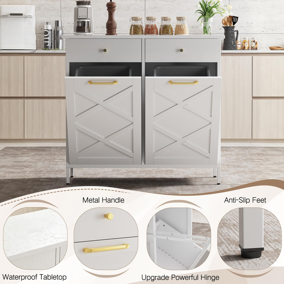 10 Gallon Metal Double Tilt Out Trash Can Cabinet N280