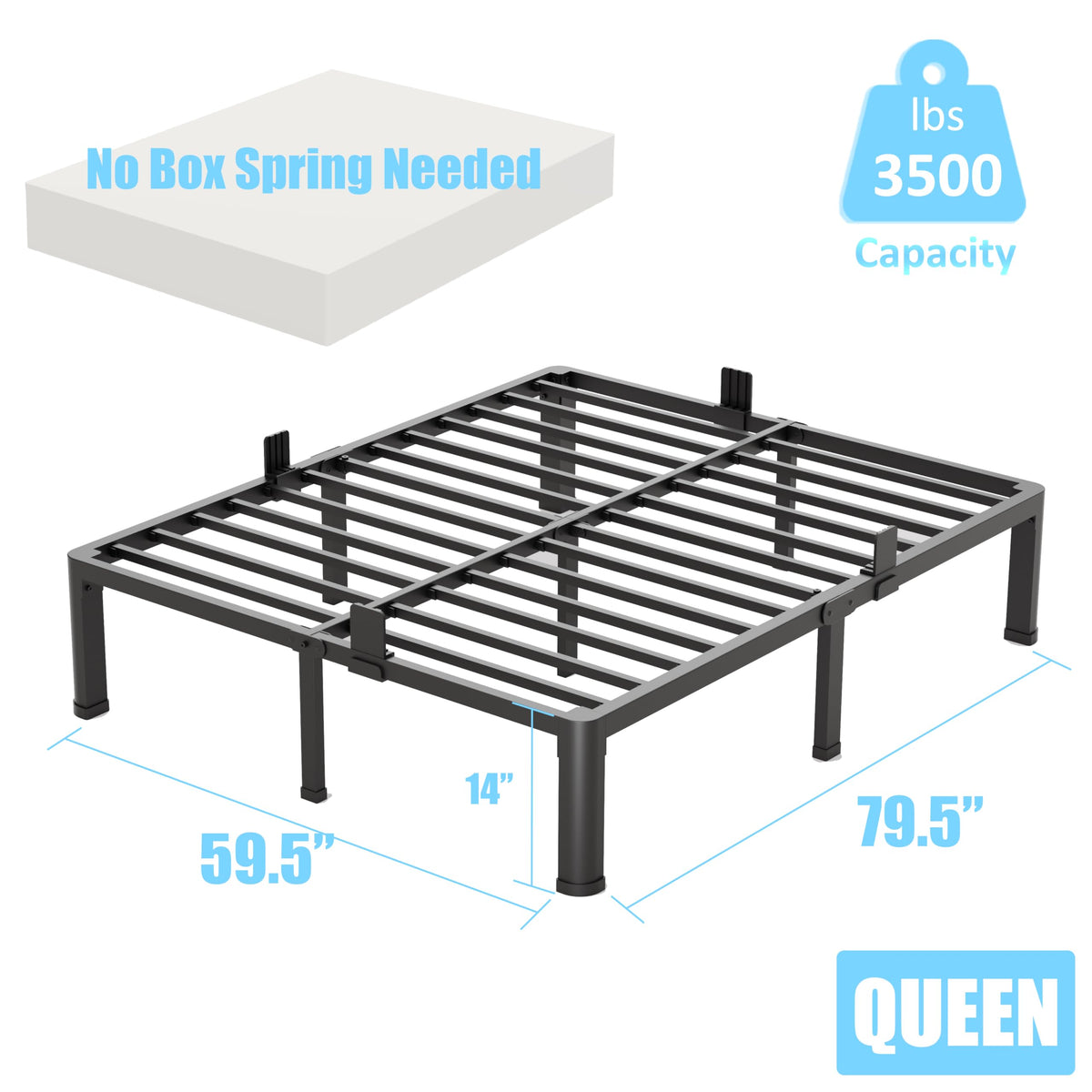 Queen Size 14 Inch Metal Platform Bed Frame B577233