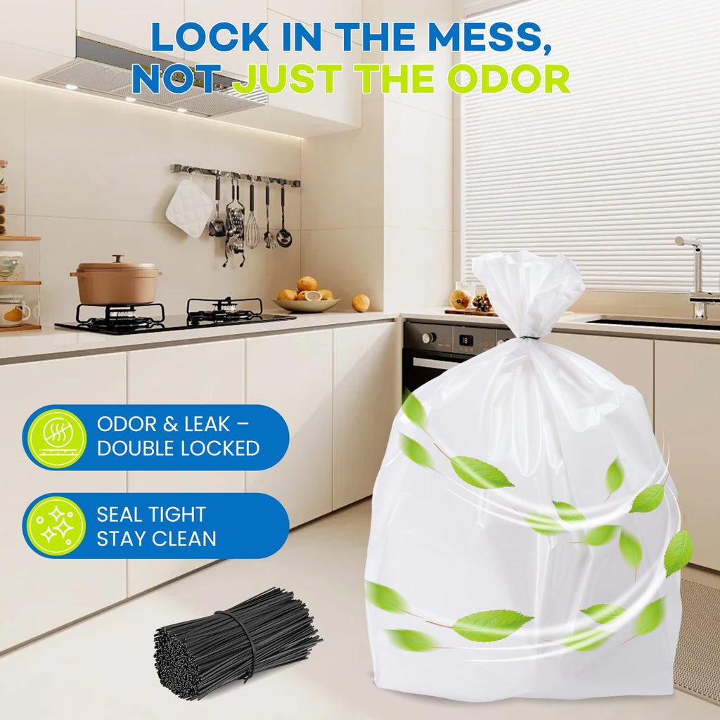 80-pack 2.6 mils White Trash Compactor Bags with Twist Ties B16214