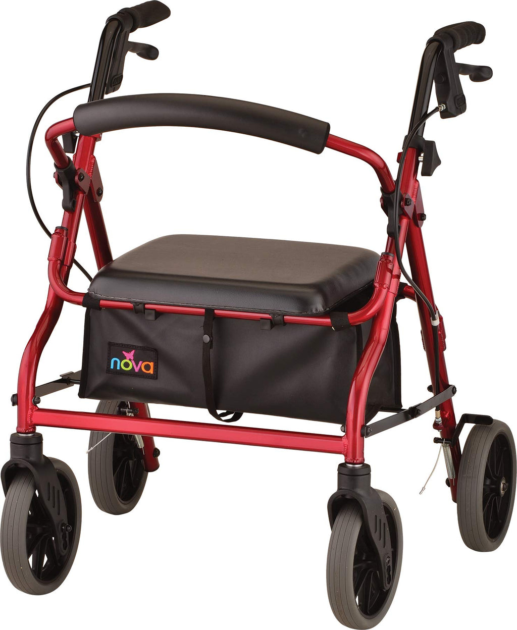 Red Rollator Walker with Padded Seat and 8" Wheels I4467