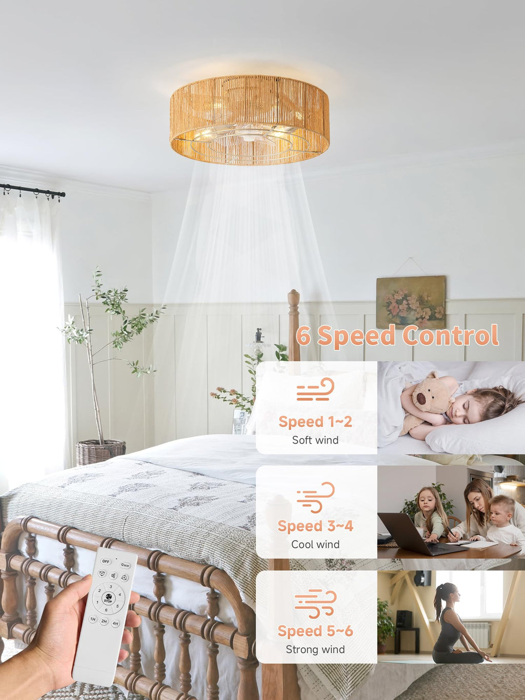 20" Rattan Ceiling Fan with Lights Y4418