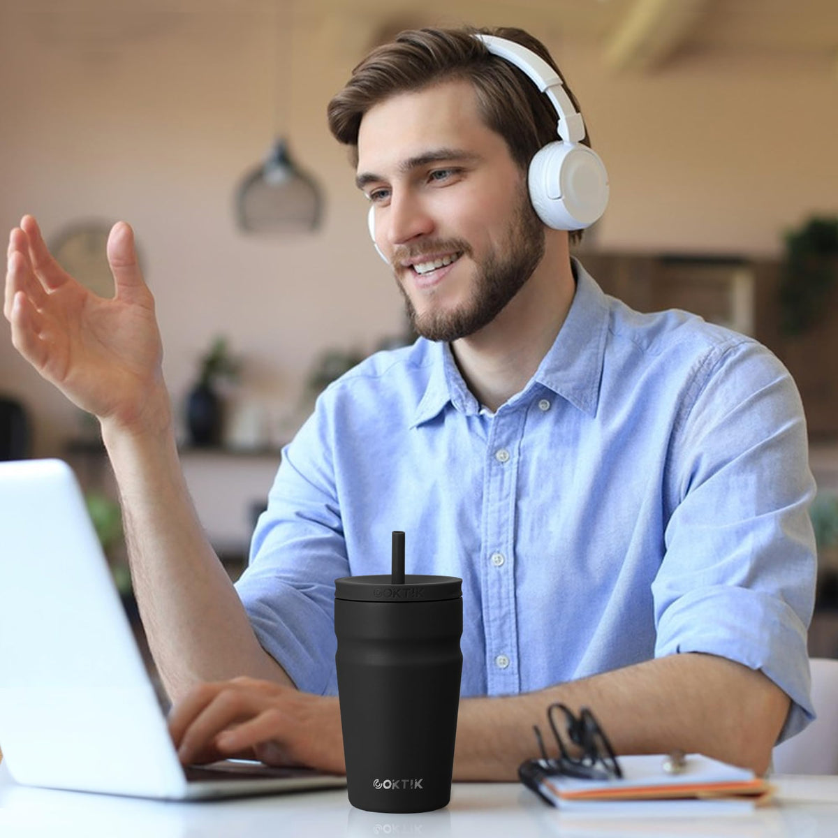 20oz Insulated Stainless Steel Tumbler with Lid and Straw D592089
