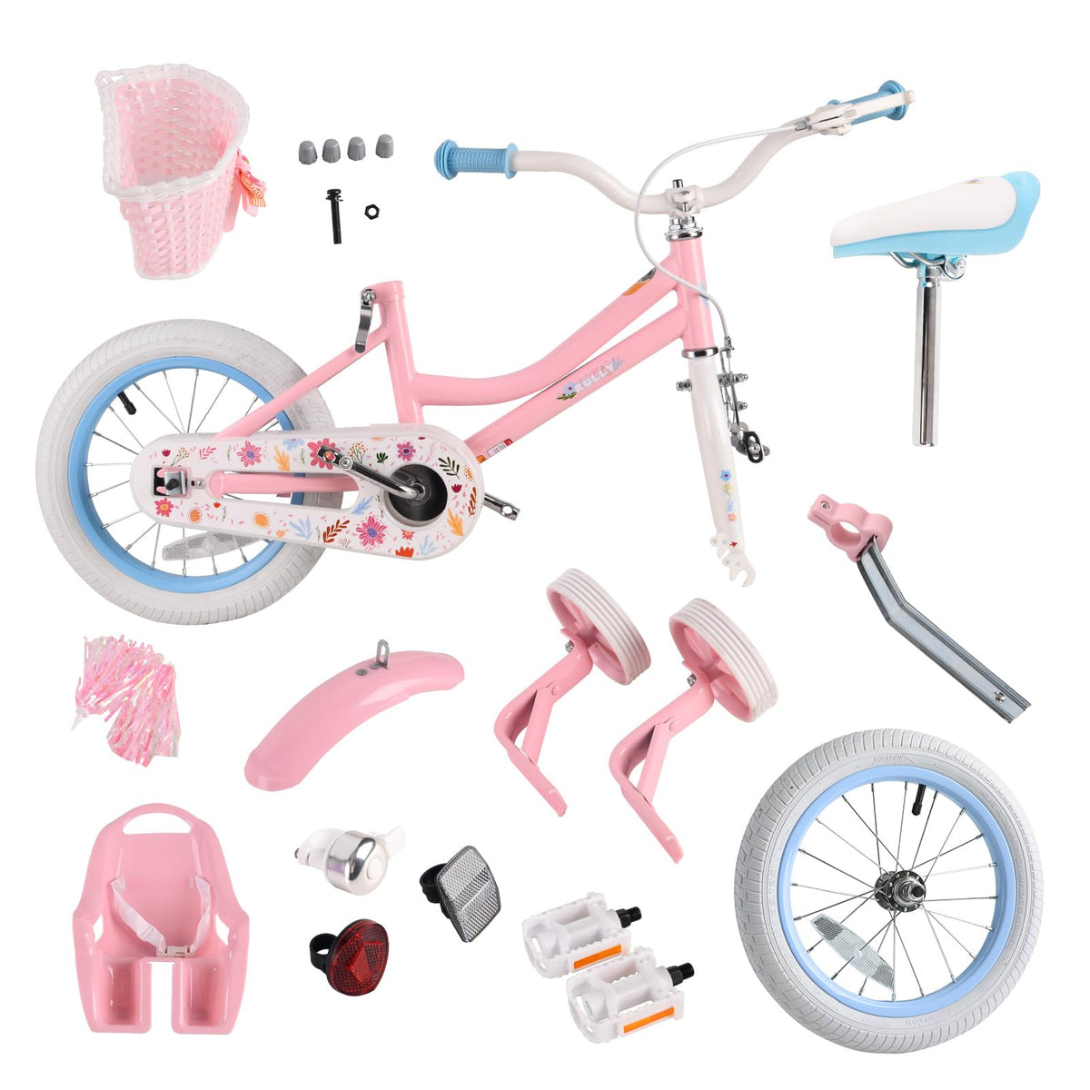 12 14 16 Inch Girls Bike with Training Wheels, Basket & Doll Seat V81193