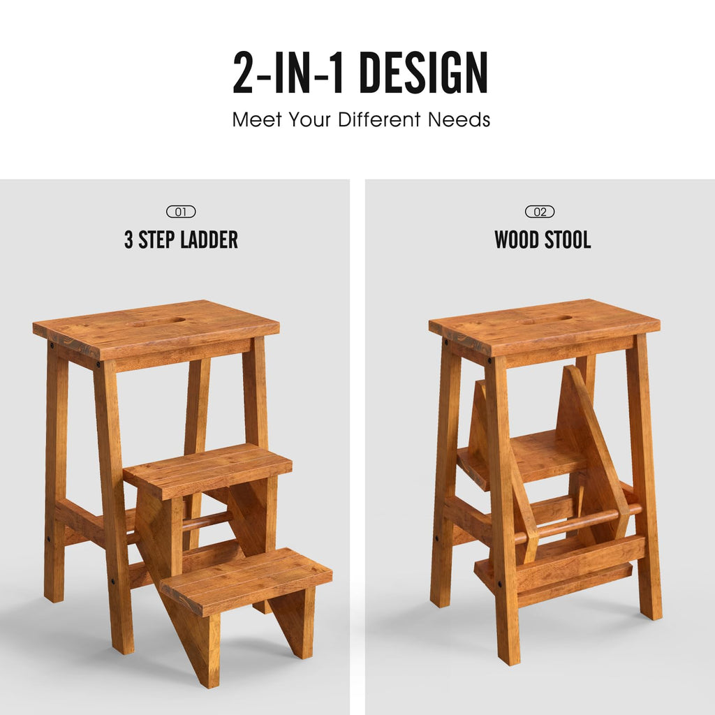 3 Tier Wood Step Ladder with Anti-Slip G7924