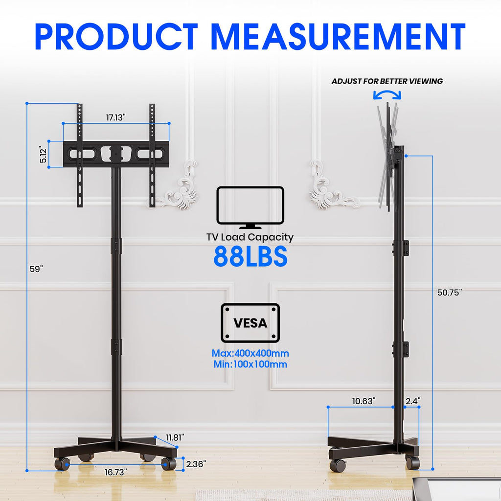 Black Rolling TV Stand for 23-60 Inch TVs N724881