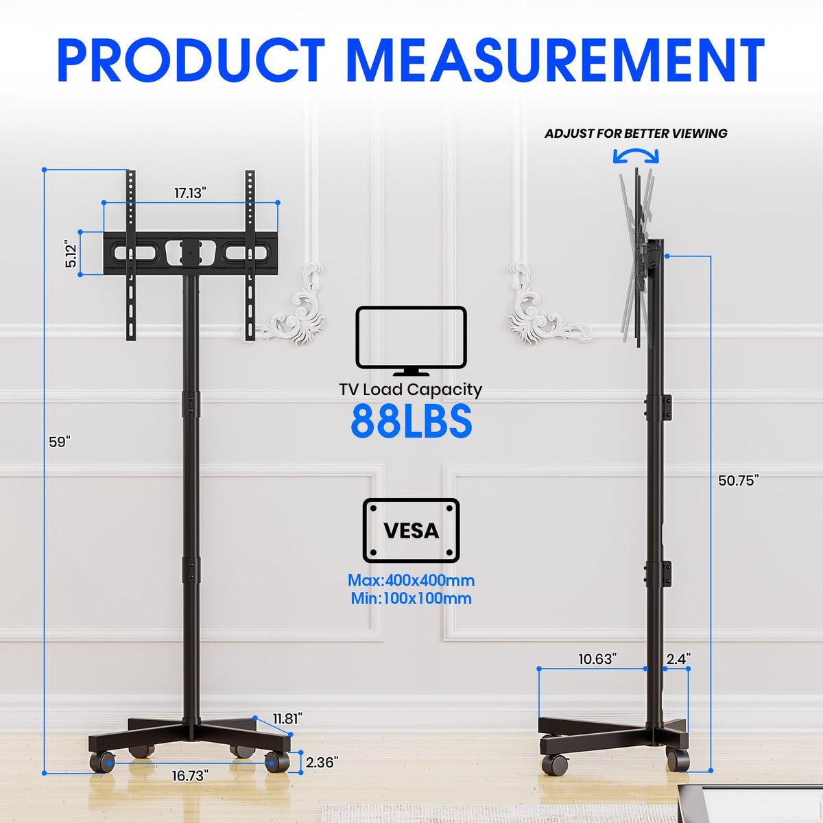 Black Rolling TV Stand for 23-60 Inch TVs N724881
