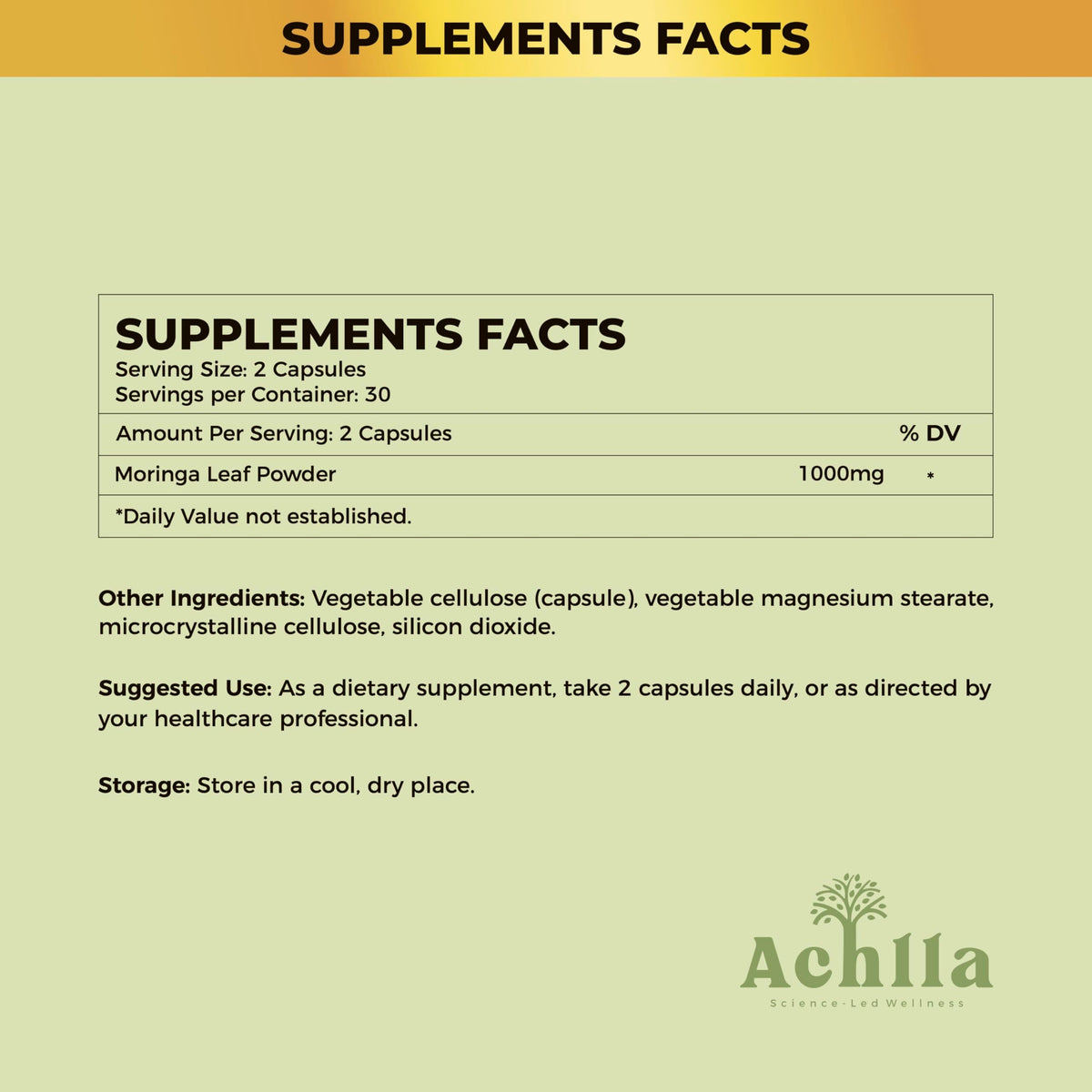 Organic Moringa Leaf 1000mg 60 Capsules V89712