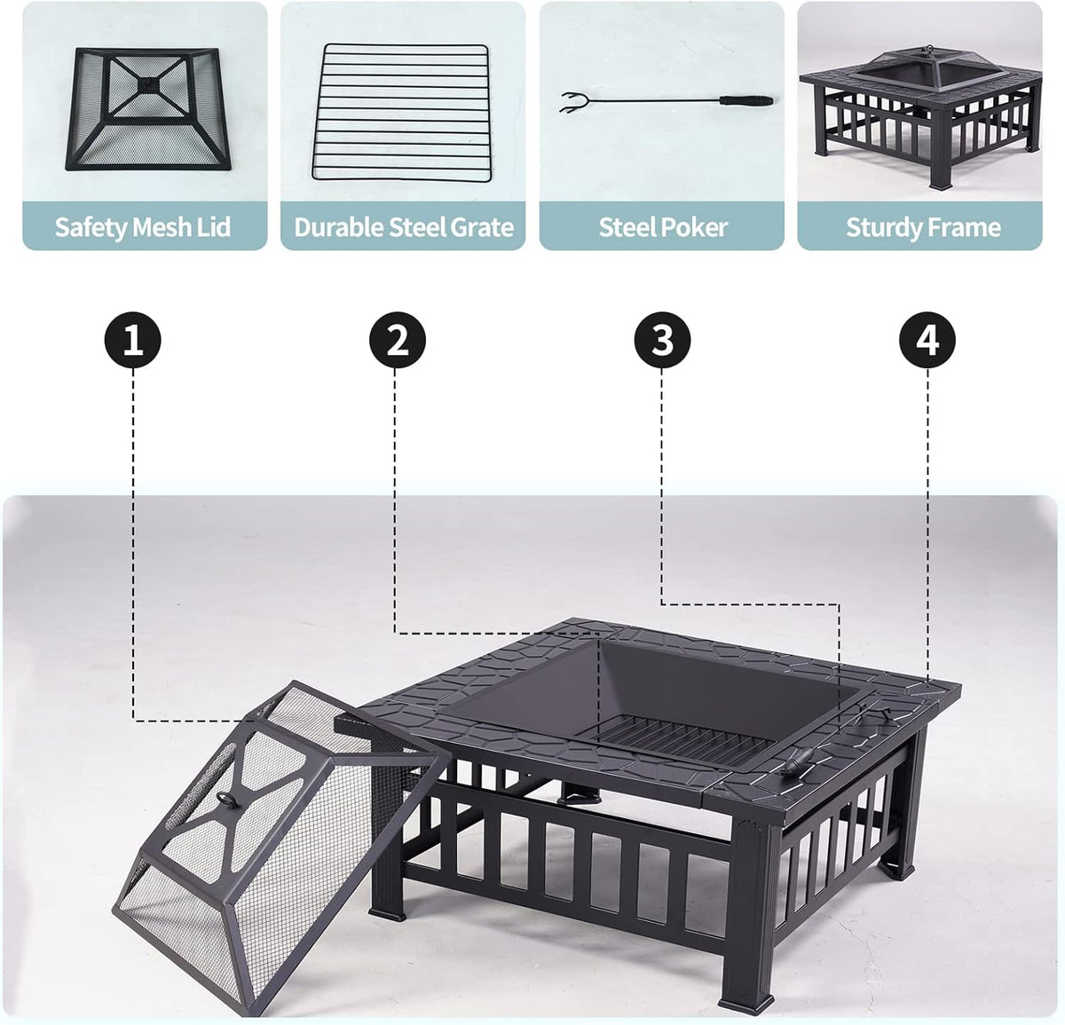 32'' Black Wood Burning Outdoor Fire Pit S588216