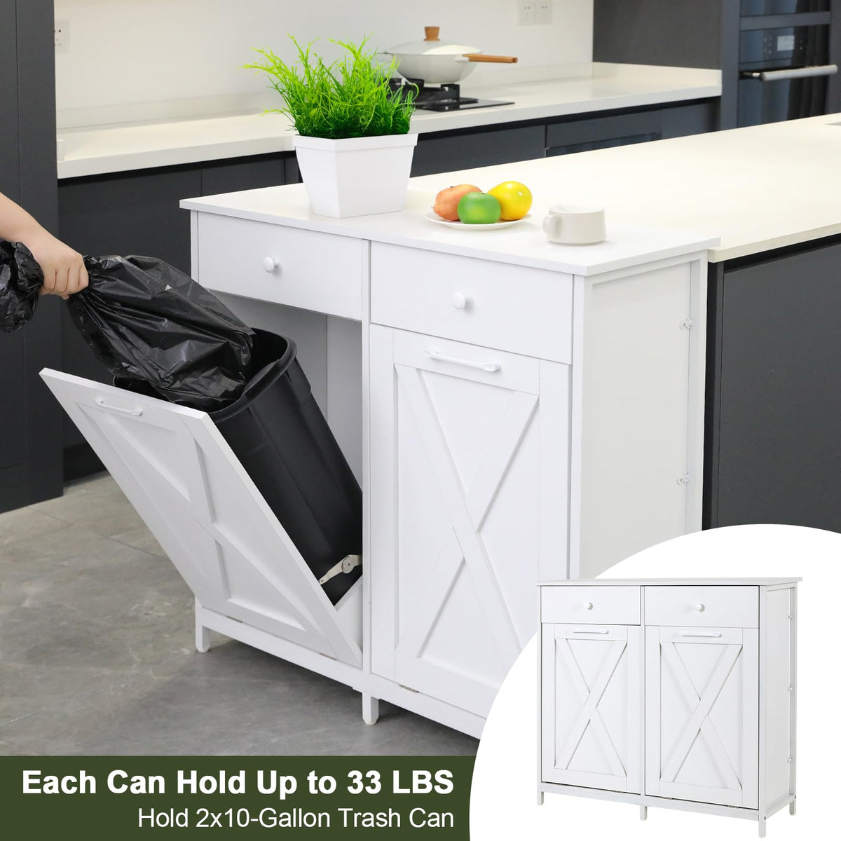 Double Tilt Out Trash Cabinet 20 Gal with Drawers V594