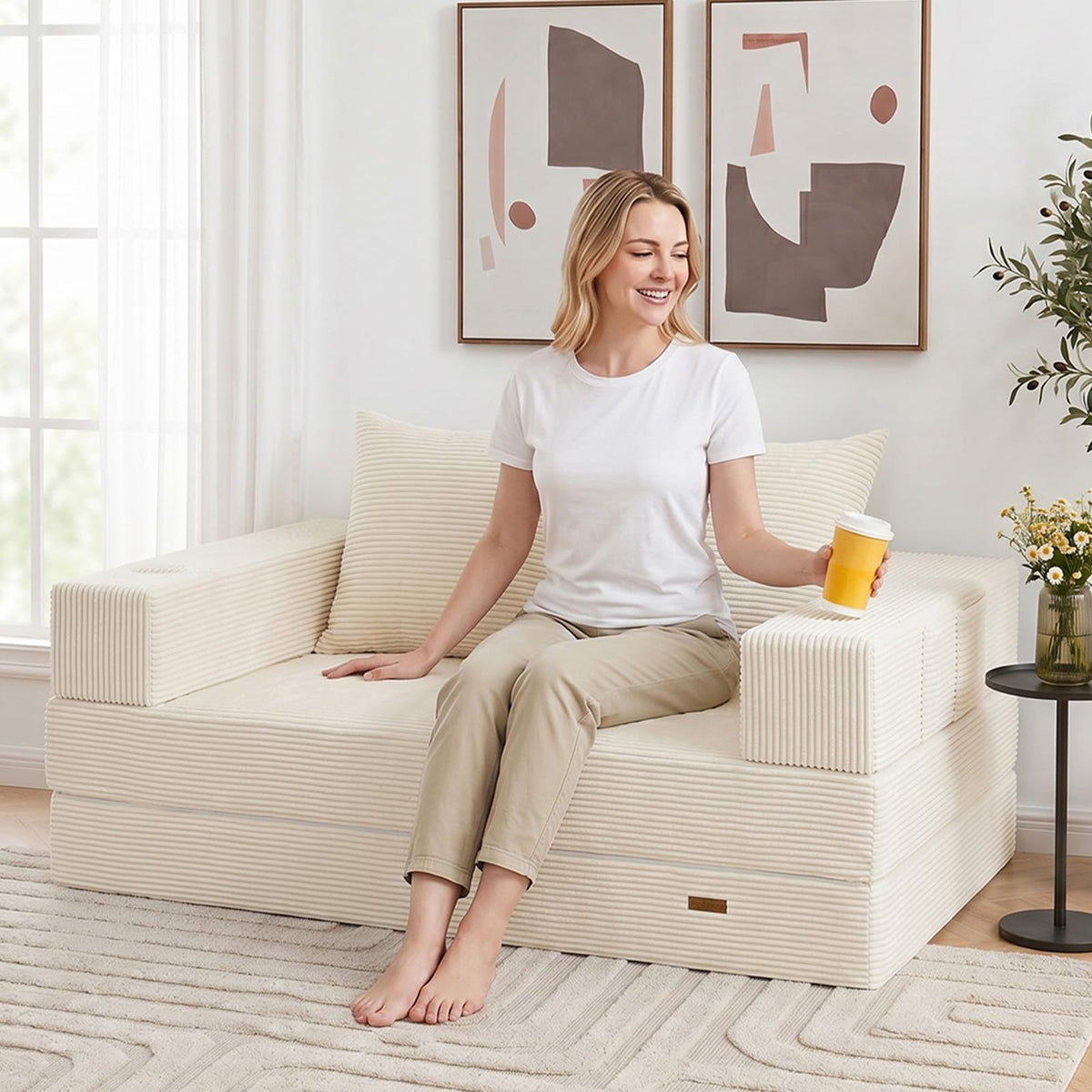 Beige Futon Sofa Bed J4249