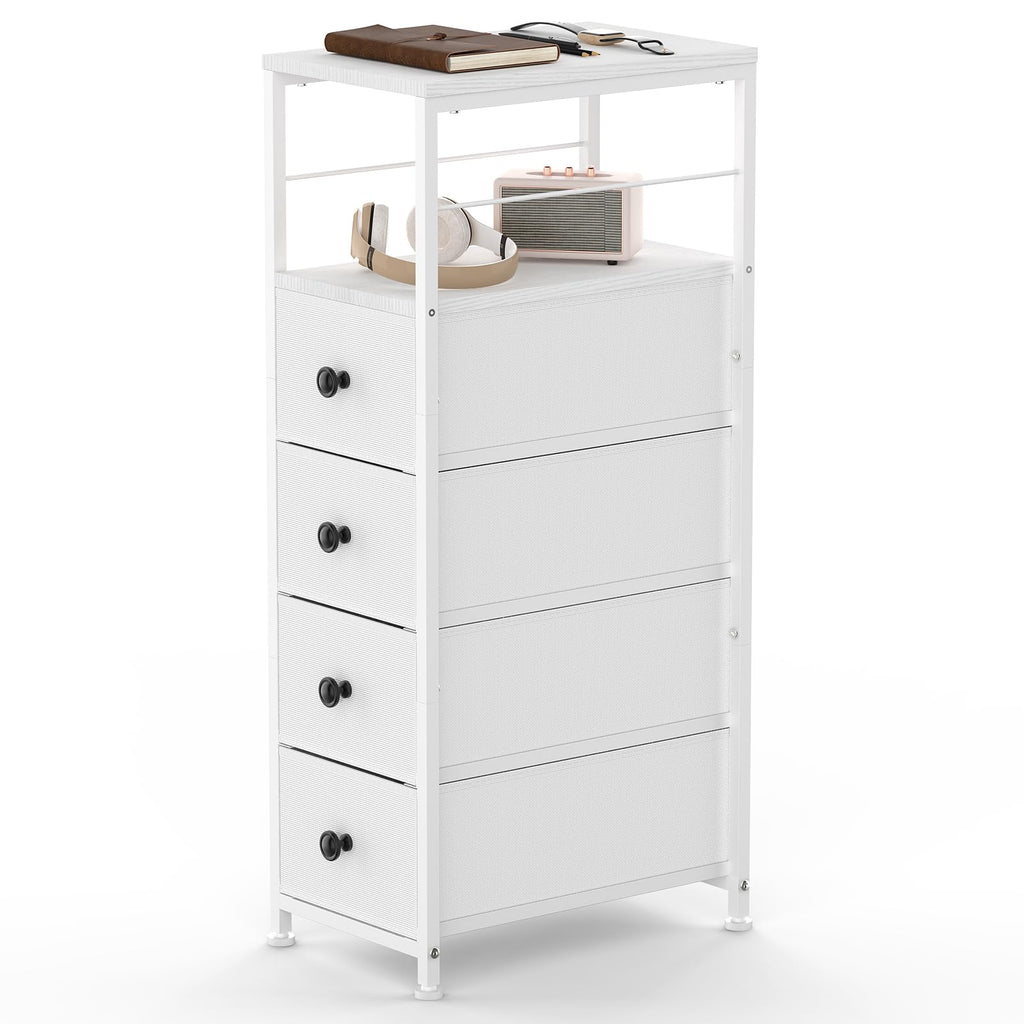 White Narrow Dresser with 4 Fabric Drawers M8481