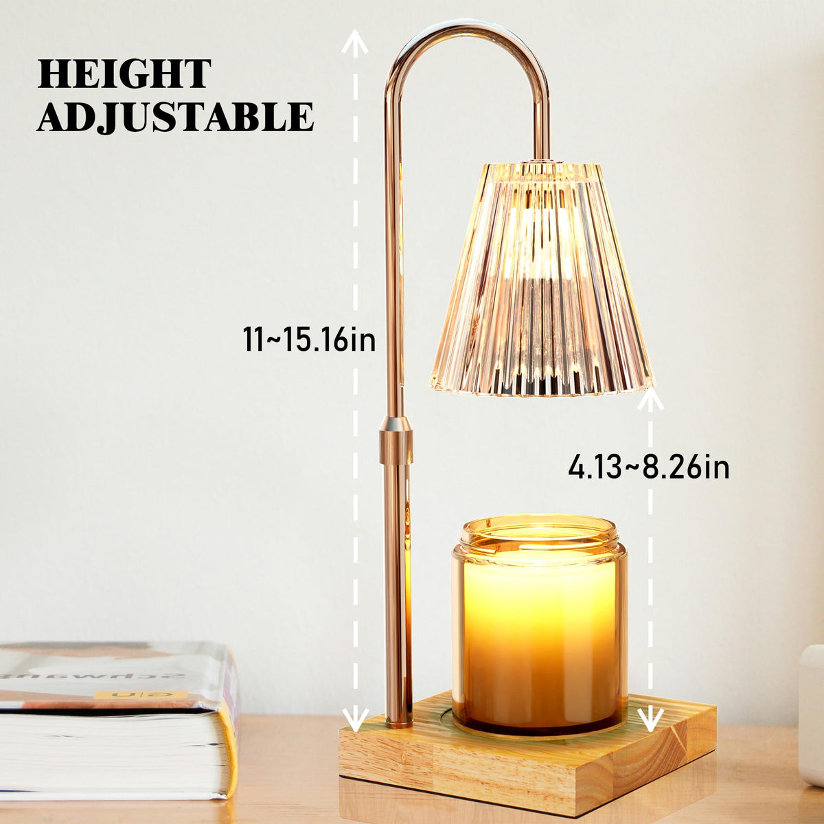 Candle Warmer Lamp with 2 Bulbs, Dimmable, Timer, Adjustable Height T3694