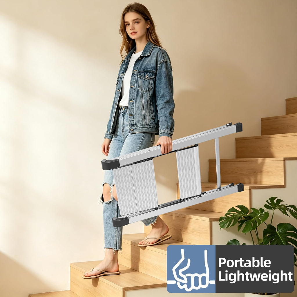 2 Step Aluminum Foldable Step Ladders 330lb Silver M551