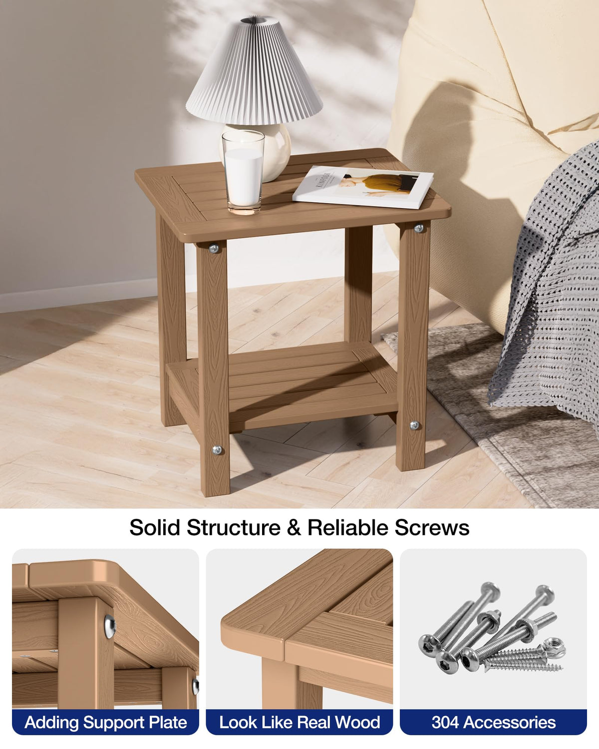 Outdoor Side Table Set of 2 Weather Resistant 2-Tier F50386