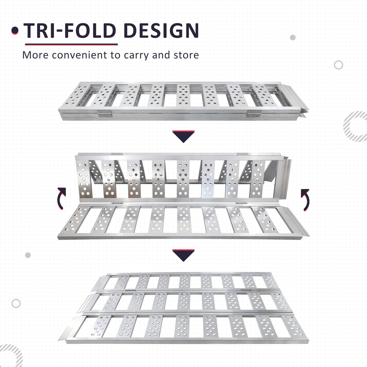 Full Width Aluminum Tri-Fold Loading Ramps with Treads V2766